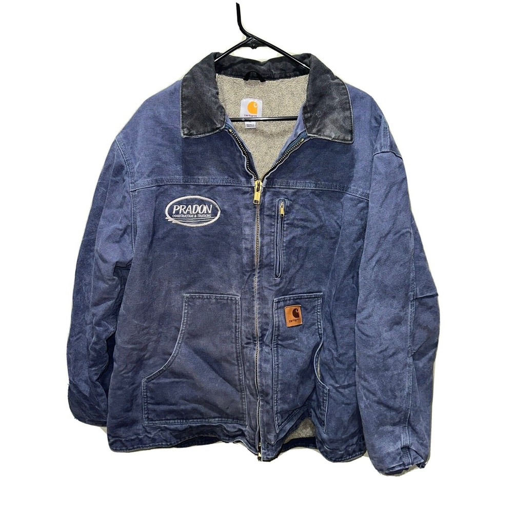 Men's Carhartt C61 DPB Blue Sherpa Lined Denim Jacket Size XL